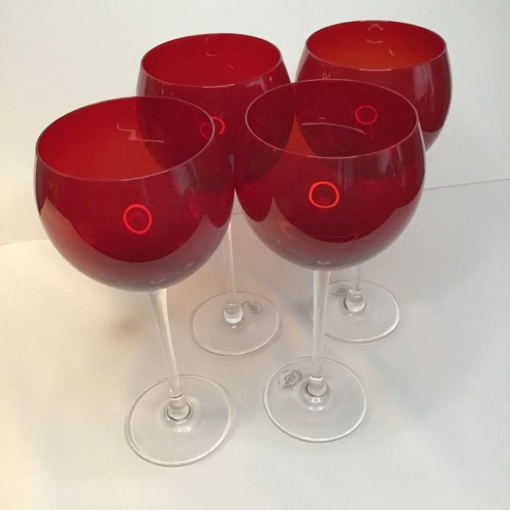 Lenox Holiday Gems (Set of 4) Ruby Red Balloon Crystal Wine Glasses 8 7/8